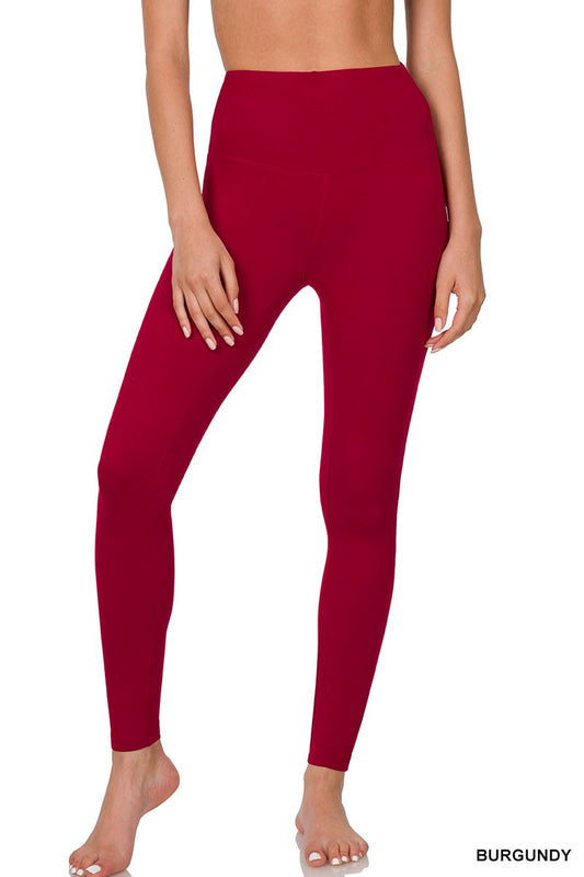 Wide Waistband Leggings in Burgundy