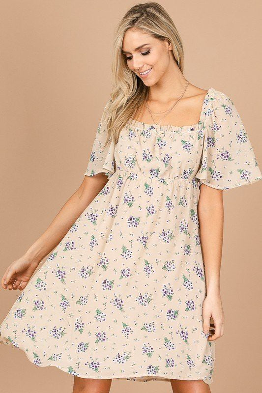 Floral Print Peasant Style Dress