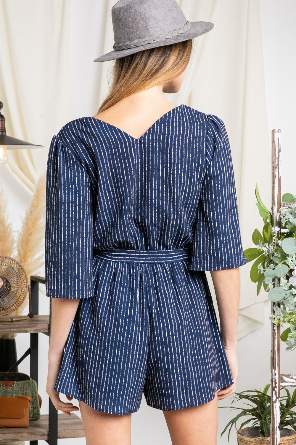 Striped Print Wrapped Romper