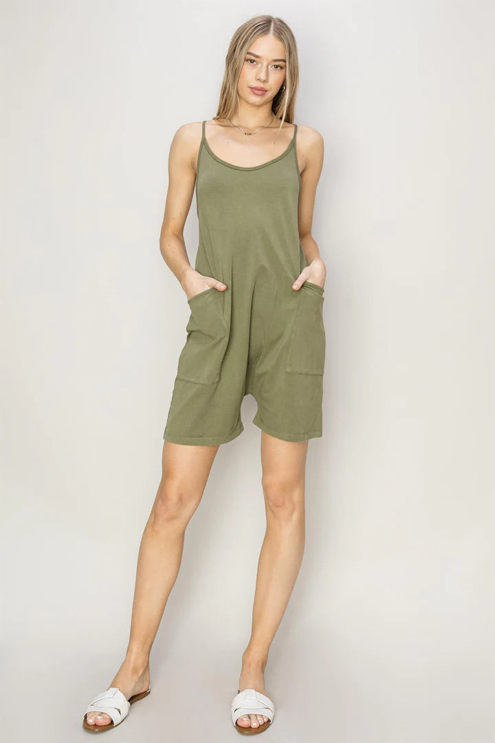 Balloon Romper in Olive