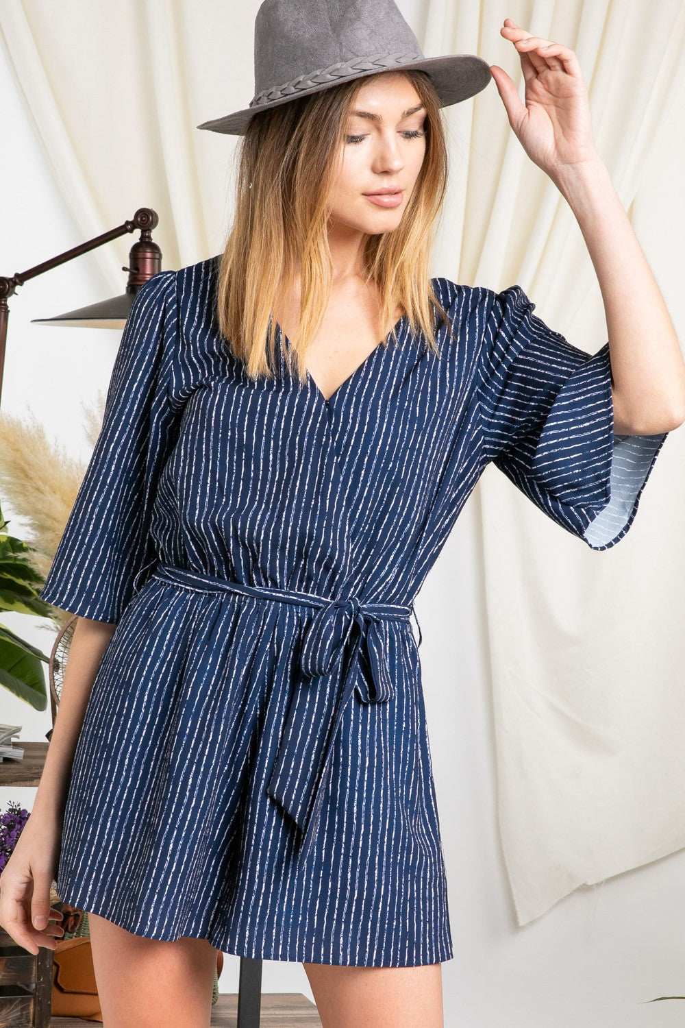 Striped Print Wrapped Romper