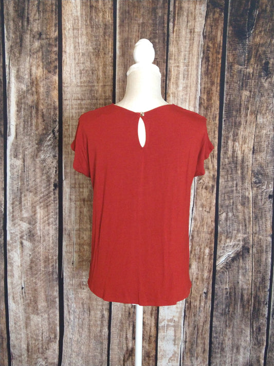 Dark red top with crochet inlay